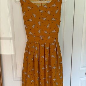 Mustard Yellow Sleeveless Dress with Alpaca Print